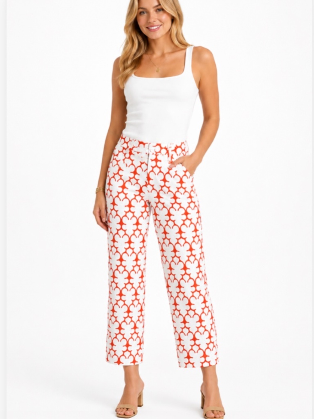 Lesley Evers Geometric Print Mid Rise Retro Ankle Pants Size Small